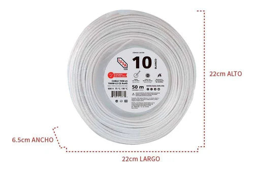 Cable Thhw-ls Rohs Calibre 10 Awg Blanco 50m