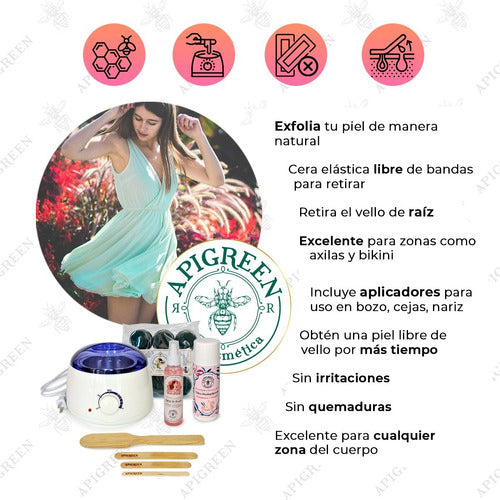 Kit Depilacion Apigreen Cera Española Agua De Rosas Y Talco