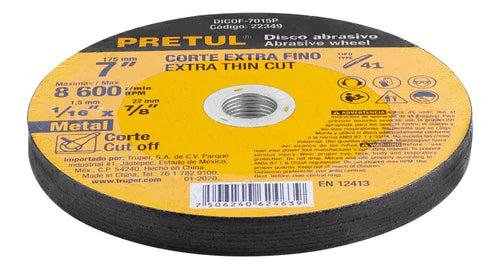 10 Pz Disco Corte Fino Metal 7'' 1.5mm Esmeril Pretul 22349