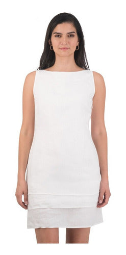 Vestido Corto De Lino Blanco Para Dama Mod. Kent - Abito