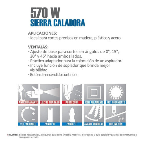 Sierra Caladora Profesional 570w Aksi Madera Plastico Acero