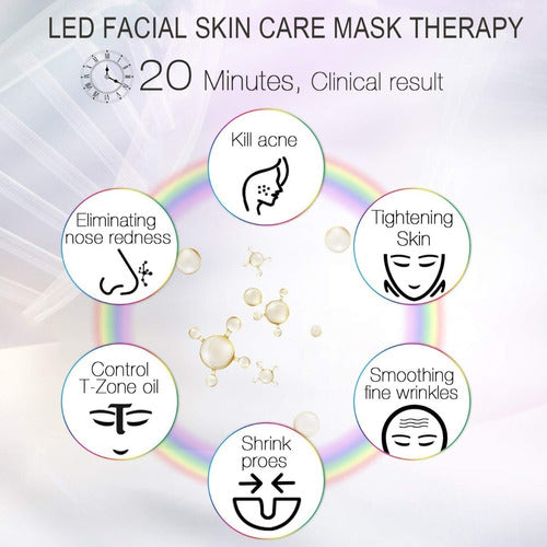Máscara De Terapia Facial Con Luz Led De 7 Colores, Mejorada