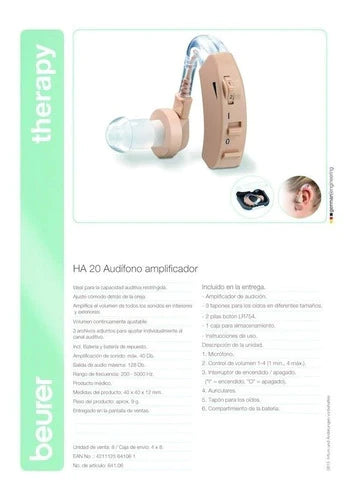 Audífono Auditivo Amplificador Sonido Ha20 Beurer + 6 Pilas