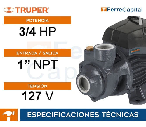 Bomba Eléctrica Periférica Para Agua 3/4 Hp Truper 12113