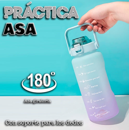 Botella Para Agua Deportiva 2 Lts Con Asa Motivacional 6221