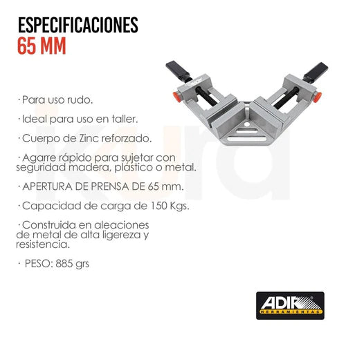 Prensa De Metal Esquinera Apertura 65mm Adir 1037 Uso Rudo