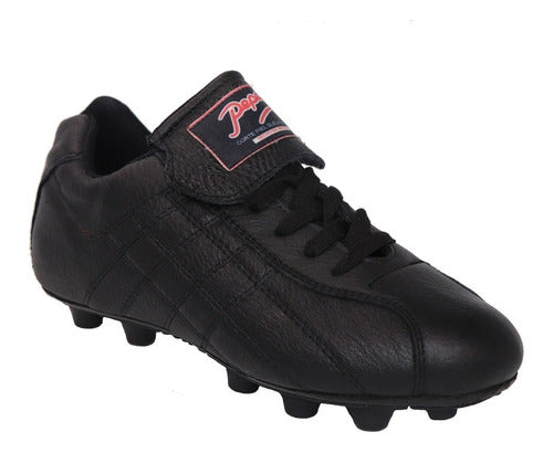 Zapato Futbol Soccer Pepesa Forza Black Piel Tierra