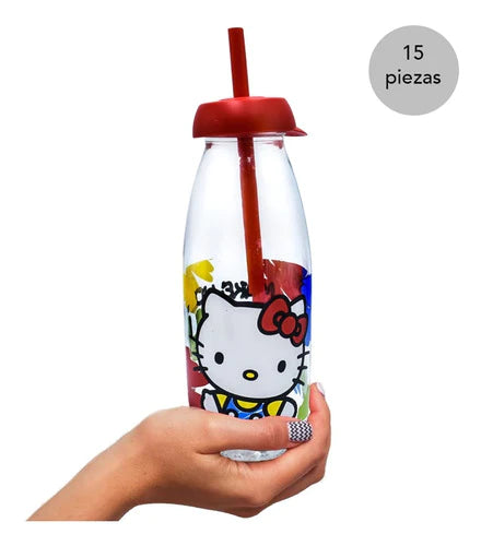 15 Botella De Leche Con Tapa Y Popote Hello Kitty