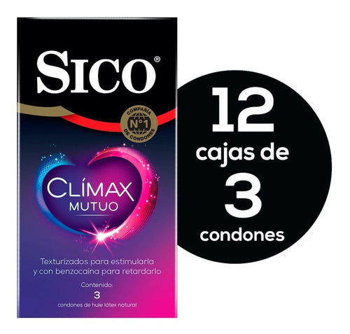 Condones Sico Climax Mutuo 36 Pz, 12 Carteras Con 3pz C/u