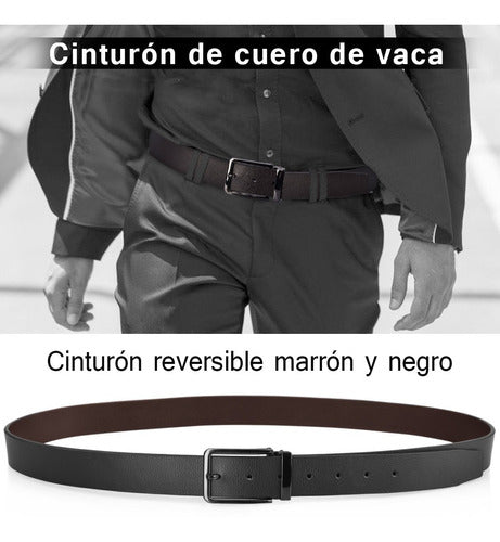 Cinturón De Cuero Reversible Y Ajustable Para Hombre