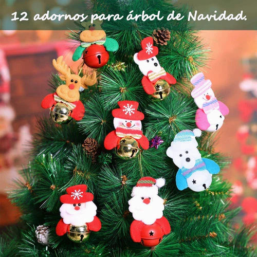 12 Cascabeles Muñecos Navideños Adorno Fieltro Navidad Santa