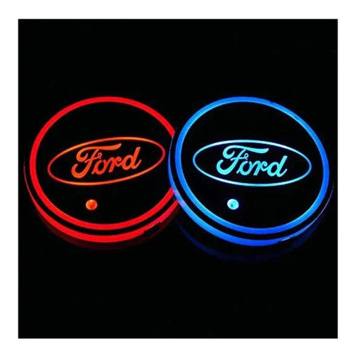 2 Porta Vasos Con Luz Led Emblema Para Ford Multicolor