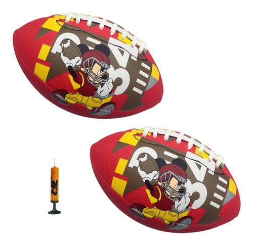 2 Balones De Fútbol Americano Para Niños Mickey + Bomba