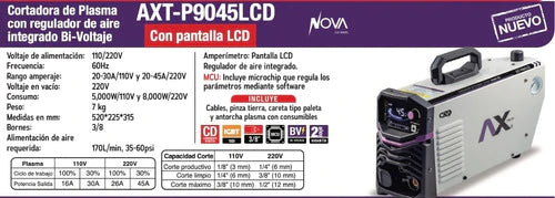 Axt-p9045bv Cortador De Plasma 45a Bivoltaje 110/220 Ax Tech