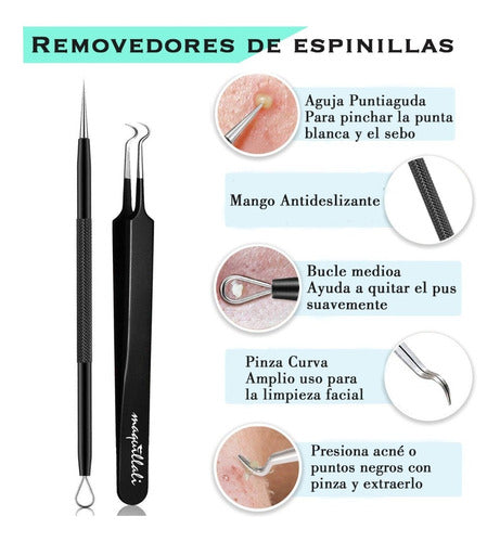 Kit Removedor De Espinillas + Kit Pinzas Y Tijera De Cejas