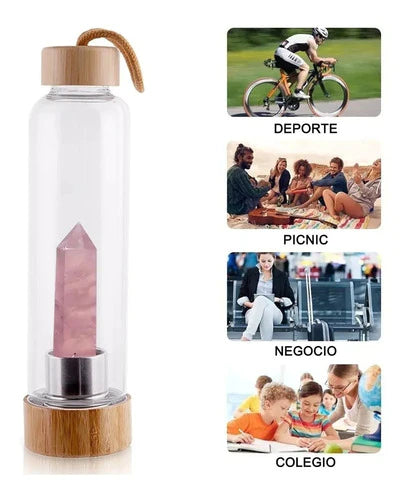 Botella De Agua Piedra Con Cristal De Cuarzo Energético