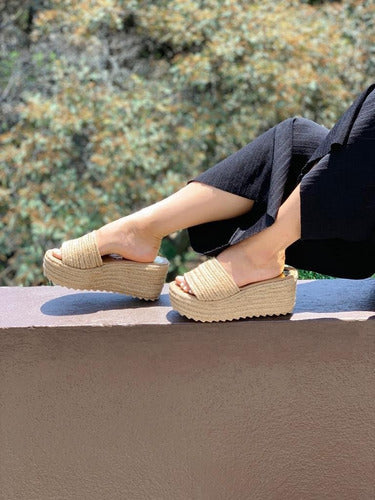 Sandalia Plataforma Con Yute Para Mujer Color Yute Natural