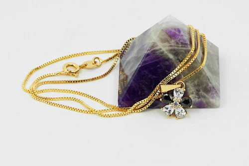 Set Collar Cadena Aretes Dije Flores Diamantes Ónixs Oro 18k