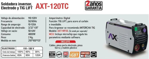 Axt-120tc Soldador Inversor 120 Amp Electrodo Y Tig 110v