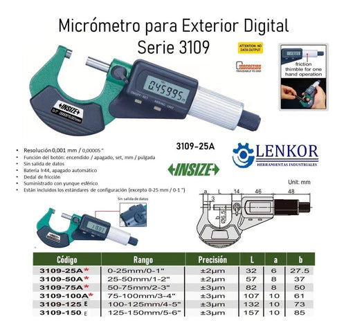 Micrometro Digital Para Exterior 0-1 Insize