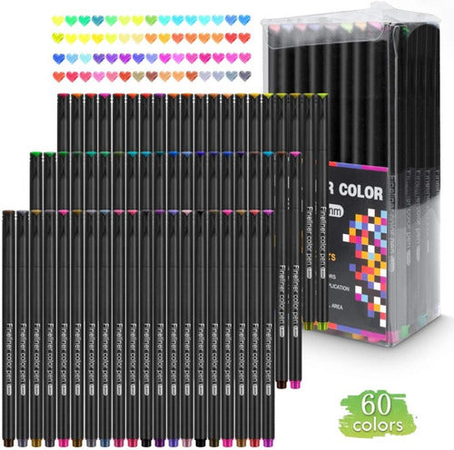 60 Bolígrafos De Dibujo En Color De Línea Fina De 0,4 Mm