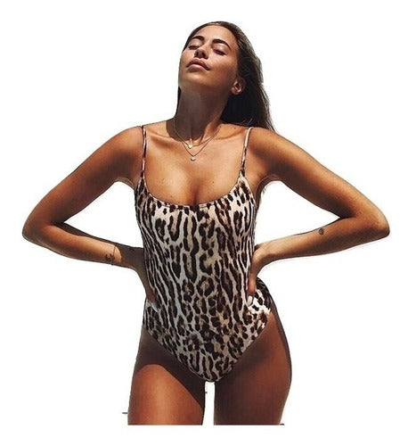 Traje De Baño Mujer Leopardo Entero Completo Animal Print Bikini Ajustable Con Copas Push Up