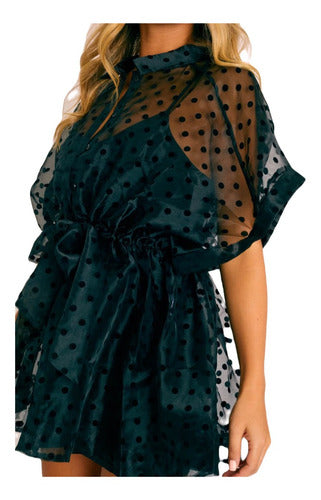 Vestido Transparente De Malla Lunares Para Mujer M-282