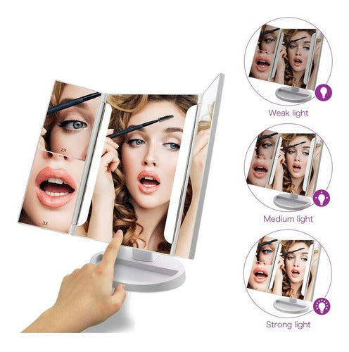 Sale! Espejo Led De Maquillaje Tríptico Adjustable Aumento3x