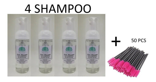 4 Lash Shampoo 50ml Pestaña Mink Espuma Limp + 50 Cepillos