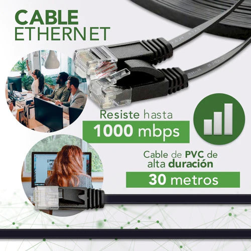 Cable Red Plano Categoria 6 Cat6 Rj45 Utp Ethernet 30 Metros