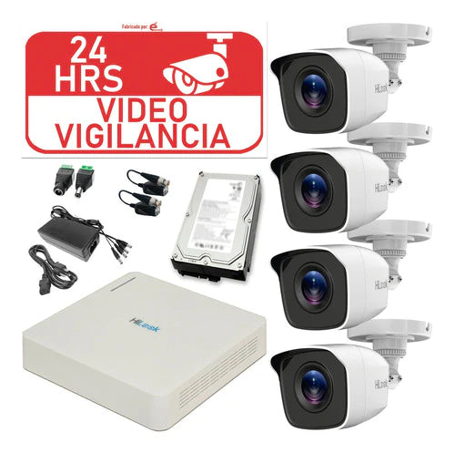 Kit Videovigilancia Hilook 4 Camaras 1mp 720 + Hdd 1tb
