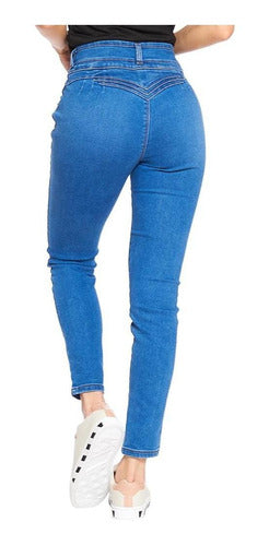 Jeans Mujer Moda Casual Mezclilla Pretina Alta Azul Stone