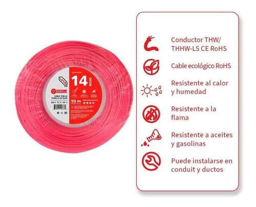 Cable Thhw-ls Rohs Calibre 14 Awg Rojo 50m