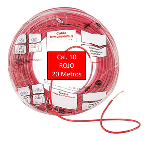 Bolsa 20 Mts Cable Iusa Rojo Thw Cal 10 Awg 100%cobre