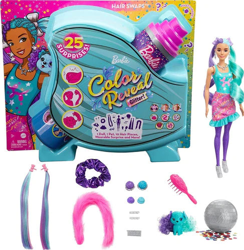 Barbie Color Reveal Glitter Party 25 Sorpresas Azul 2021