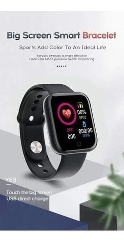 Y68 Reloj Inteligente Smartwatch Sensor Ritmo Cardía Negro