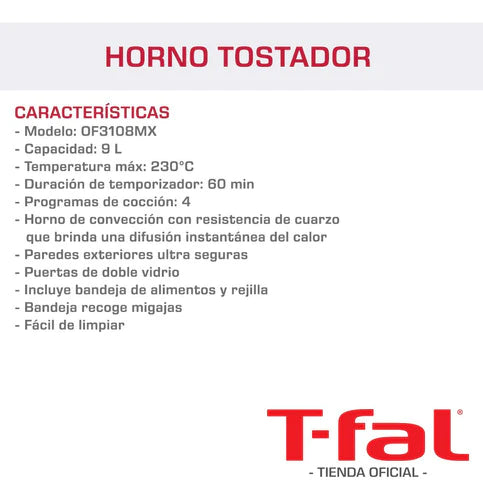 Horno Tostador Eléctrico T-fal Of3108 De Convección Cuarzo
