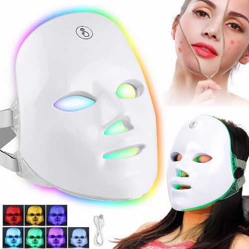 Máscara Led Terapia Facial Fotones Inalámbrico De 7 Colores