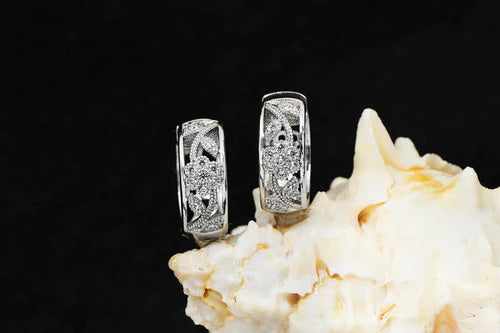 Aretes Pendientes Detallado Flores Diamantes Oro 18k Mujer