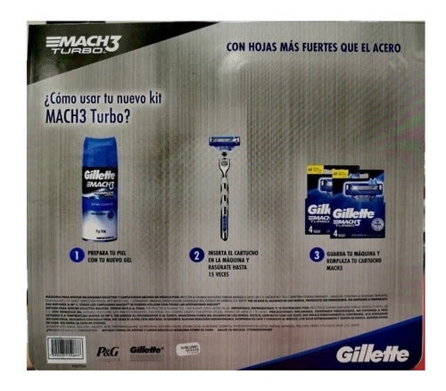 Gillette Mach3 Turbo Rastrillo +gel De Afeitar+ 9 Cartuchos