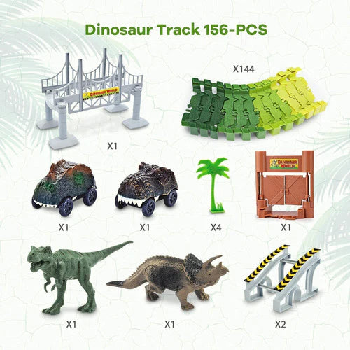 156 Pcs Pista Carreras Juguetes Niños,2 Coches Dinosaurios