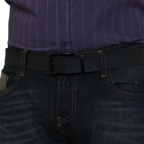Cinturón Casual De Cuero Para Hombre -reversible Color Negro
