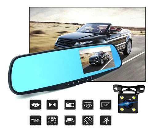 Cámara Auto Reversa Frontal Seguridad Dvr Smart 1080p Espejo