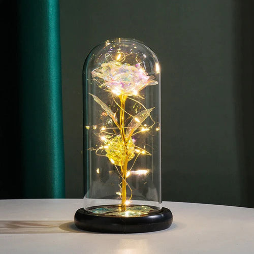 Rosa Eterna Premium Artificial Com Luz Led Capsula Cristal