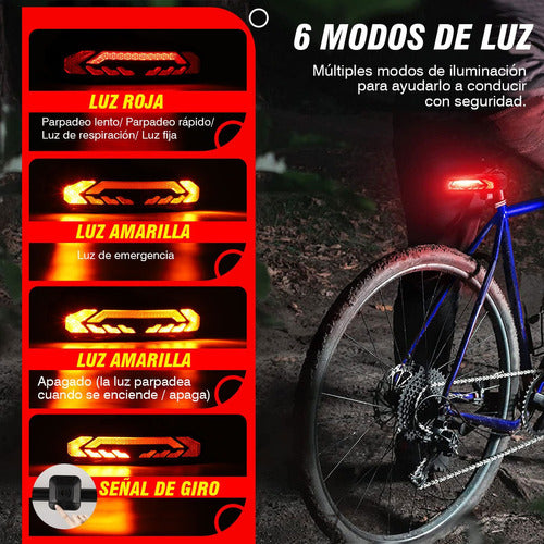 Luz Direccional Bicicleta Recargable Alarma Antirrobo Claxon
