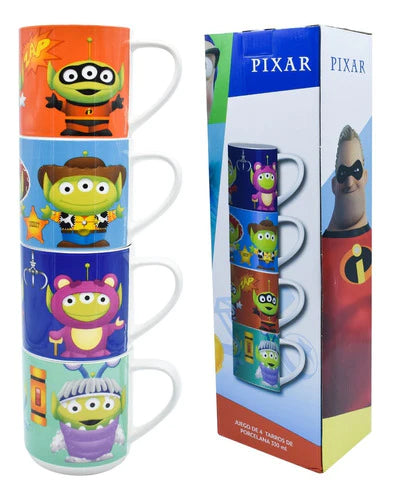 Tazas De Porcelana Disney Pixar Apilables Colección 330ml