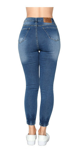 Pantalón Jeans Mujer Mezclilla Azul Alta Cintura Desgaste