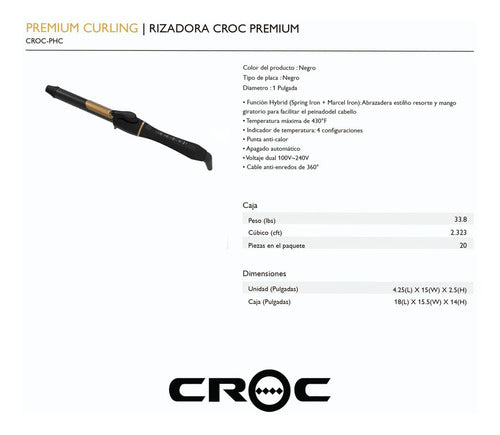 Rizadora Cabello Croc Turboion Premium Ferros Profesionales
