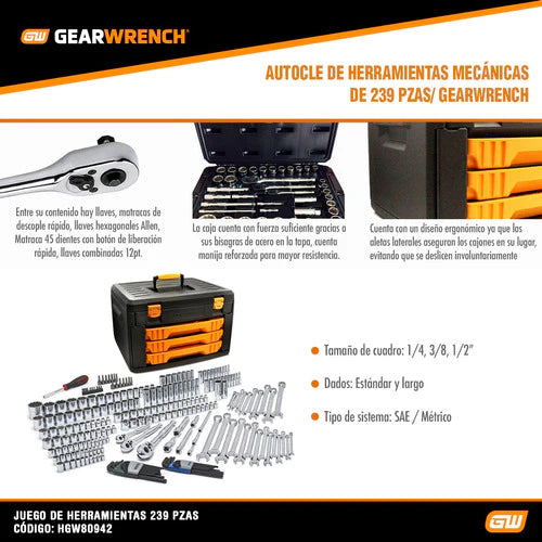 Autocle Caja De Herramientas Gearwrench 80942 Sae/mm 239 Pz