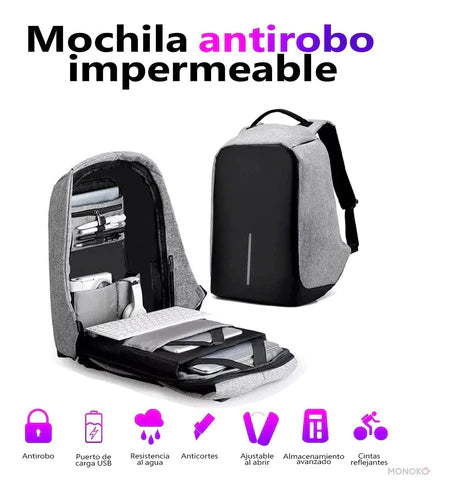 Mochila Antirrobo Impermeable Puerto Usb Laptop